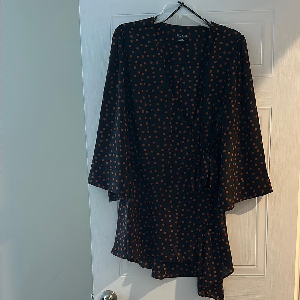 Chic Black and Brown Polka Dot Wrap Shirt